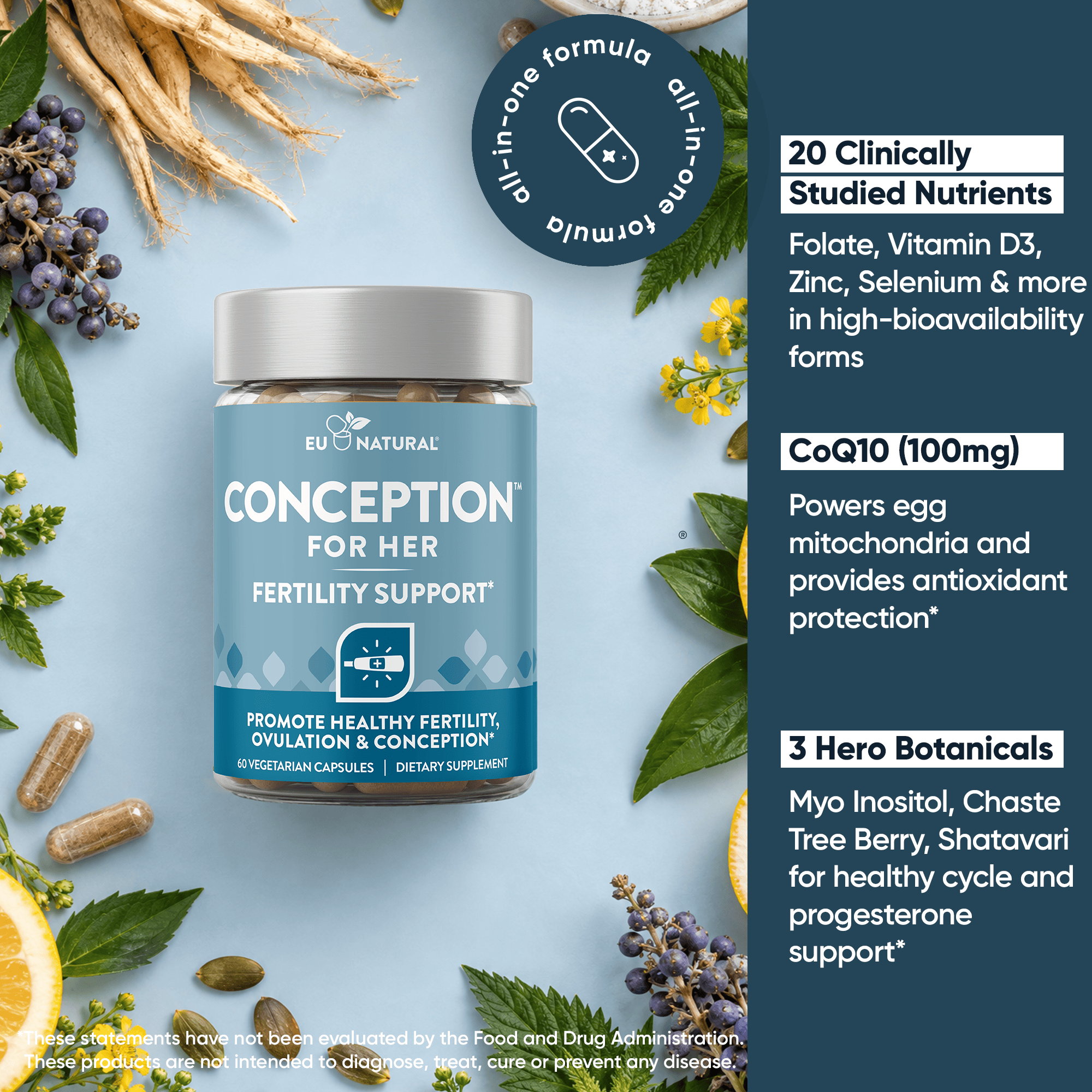 Eu Natural CONCEPTION FOR HER Fertility Aid & Multi w/ CoQ10