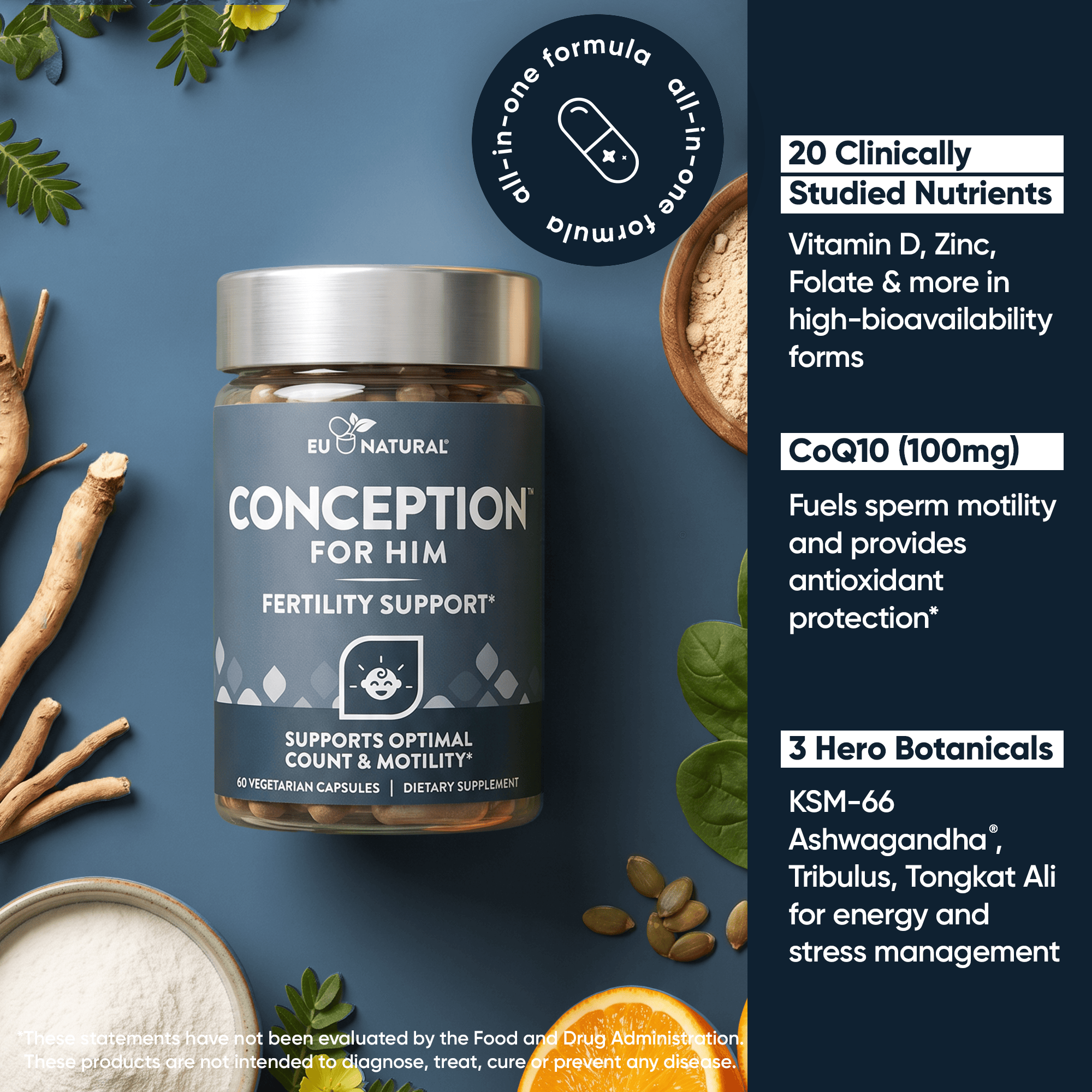 Eu Natural CONCEPTION FOR HIM  Fertility Aid & Multi w/ CoQ10