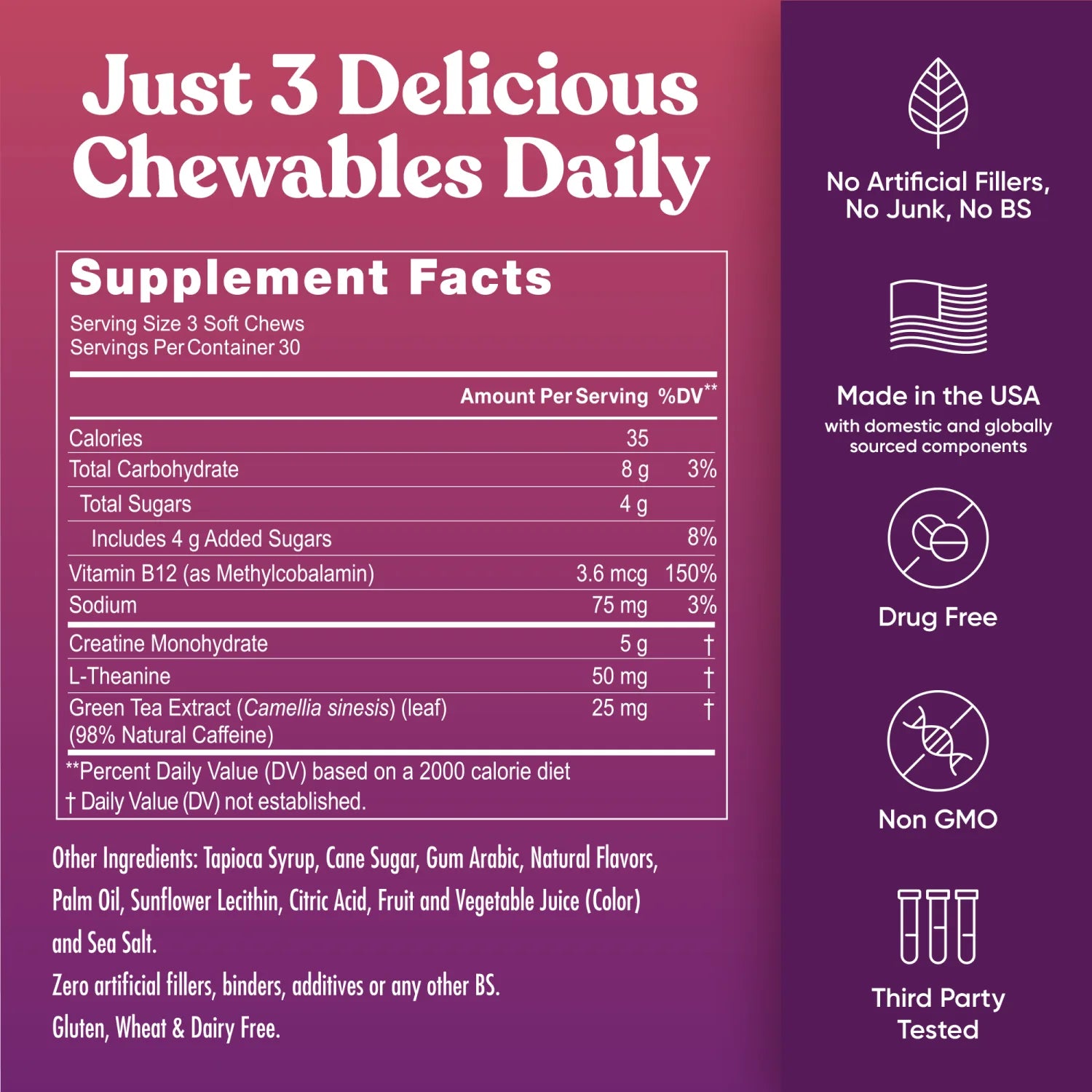 Creatine Elite supplement facts showing 5 gram daily creatine serving